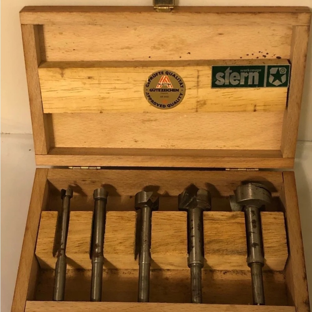 5 Vintage STERN Werkzeuge FORSTNER Wood Drill BITS 3/8, 1/2, 3/4, 1, 1-1/4” Set